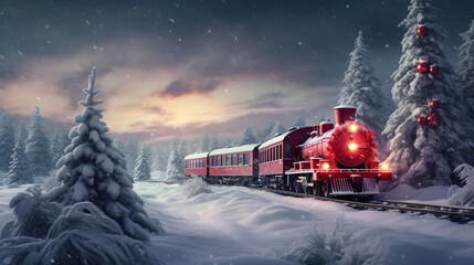 christmas lockomotive in winterworld - obrazy, fototapety, plakaty