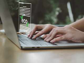 ECO document on business environment, Businessman checking documents online Participating or...