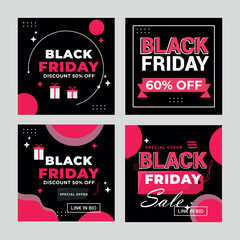 flat black Friday Instagram posts collection, Instagram post, sale social media banner template with black background