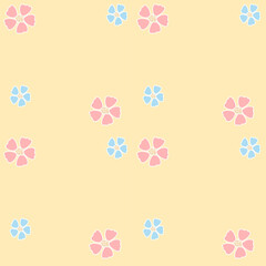 Pastel floral pattern. Blue and pink flowers on a yellow background. Pattern ideas for children's fabric, paper, wallpaper.