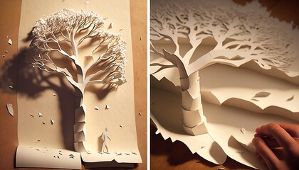 cutting from paper to real tree origami