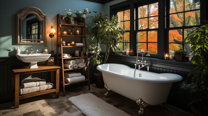 Cozy and inviting guest bathroom with clawfoot - obrazy, fototapety, plakaty