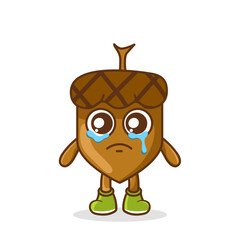 Funny crying emoticon. acorn character with tears in eyes