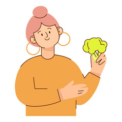 Vegetarian woman with broccoli in hands flat