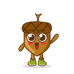 A happy acorn waving its hands. Cute funny acorn fruit waving hand character