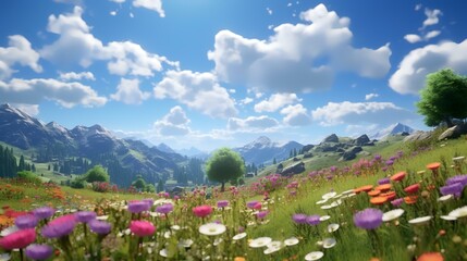 Swiss landscape with river stream and houses