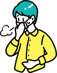 体調不良で咳をするマスクをつけた男性