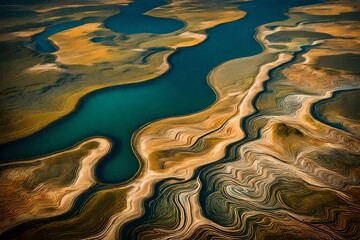 sand in the sea, Aerial View of Abstract Natural Patterns on a Lake