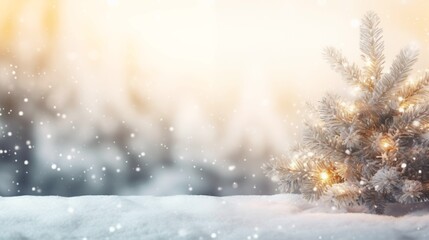 Christmas background with tree and snow with blurred background