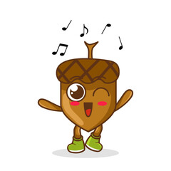 acorn Fruit cartoon mascot character Listening music. Cute acorn cartoon character dances to music