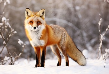  Red fox standing on snow.