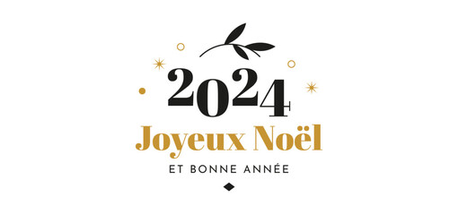 Joyeux Noel et bonne année 2024 - Carte de voeux design Noir et Or Vector