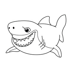 Funny shark cartoon for coloring book.