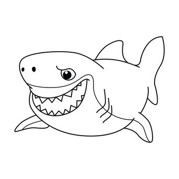 Funny shark cartoon for coloring book.