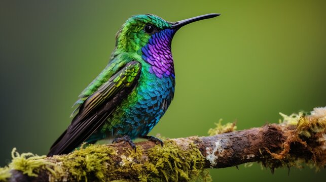 The breathtakingly lovely Green Violet Eared Hummingbird in Mexico's central mountains. This is a rare photo of a medium-sized hummingbird, which is an exceptionally secretive and elusive bird.