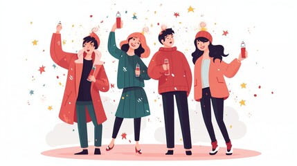 An illustration style character of people are celebrating new year party.