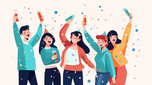 An Illustration Style Character Of People Are Celebrating New Year Party.