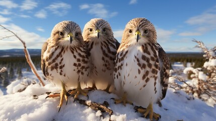 Three immature ferruginous hawks are present.