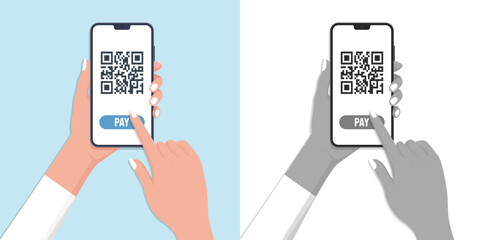 Female hand holding a QR code, pay with QR code concept, vector illustration, Quick Response payment, contactless payment, mobile payment, flat style stock vector image