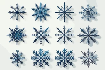 Fotobehang Snowflake vector icon background set white color. Winter blue  snow flake crystal element. Weather illustration ice collection. Xmas frost flat isolated silhouette symbol Vector. © AbdullahAl