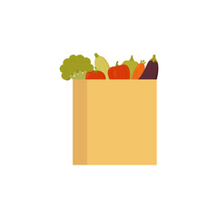 Paper bag with fresh organic vegetables. Vector illustration. 