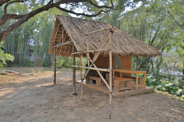 Fototapeta na wymiar Feb 8 2015 making of bamboo house at the park
