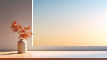 Sky view from window and vase with plant on a windowsill