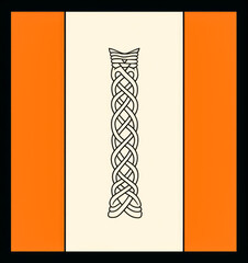 Norse ribbon outline design on a white background with orange sides. 