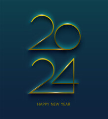 New year 2024. Gold numbers on blue background.