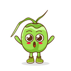 green coconut fruit raise hands up. Illustration of a cute green coconut character who is pleased with both hands raised