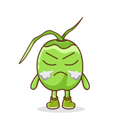Angry evil green coconut fruit cartoon character. Cute funny cartoon green coconut character