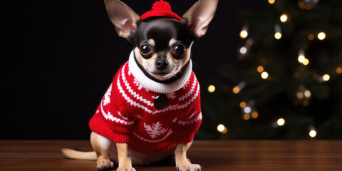 chihuahua puppy in christmas outfit