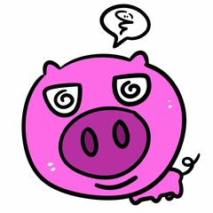pink pig cartoon on white background