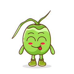 Cute green coconut character is teasing and sticking out his tongue. eyes closed tongue out emoji