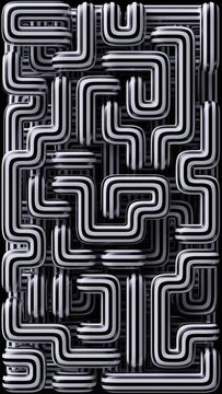 3d abstract geometric background with hypnotic black and white stripes moving, looping vertical video, continuous sequence