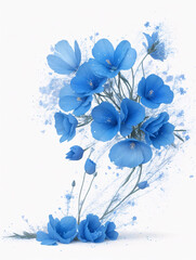 Fototapeta na wymiar Explosion of Blue flower on a white background