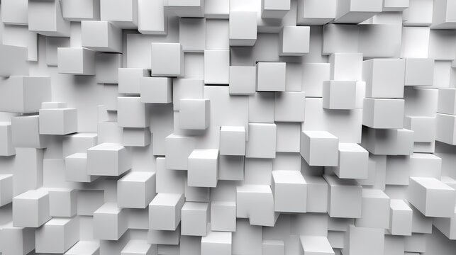 Abstract industrial white cubes and squares of concrete wall. Ceramic cubes. © DZMITRY