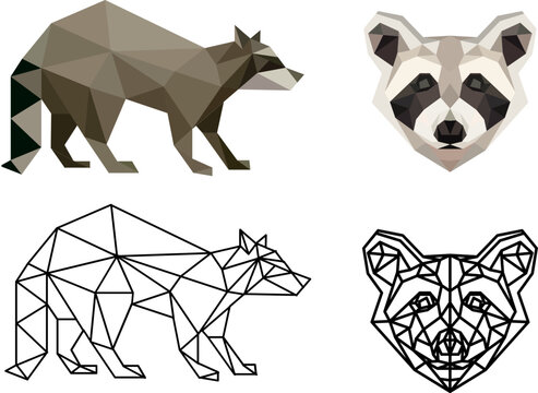 geometric raccoon made of triangles
