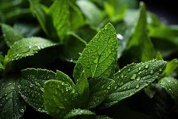 mint leaves on a black background