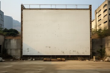 Obraz premium Blank white billboard on the wall of industrial building with copy space