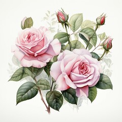 Naklejka premium Pink Rose Watercolor Illustration