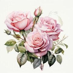 Pink Rose Watercolor Illustration