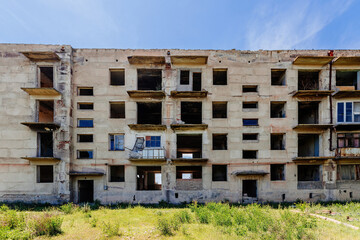 Abandoned multistory house. Consequence of war, disaster, poverty, ghost town, etc