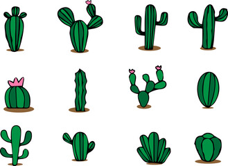 hand drawn cacti set