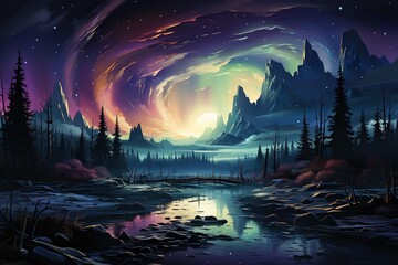 landscape with moon and stars