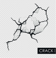 crack on the wall with broken pieces - obrazy, fototapety, plakaty