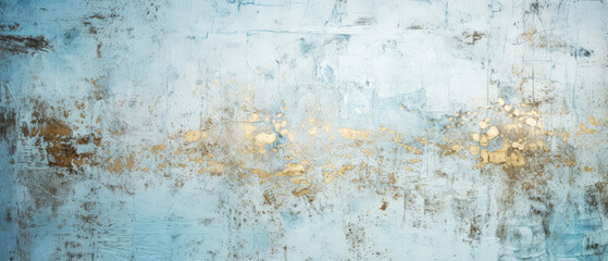 Fototapeta premium Light Blue textured background with golden shimmer. Grunge, abstract concrete background. Decorative stucco, painting. Generative ai.