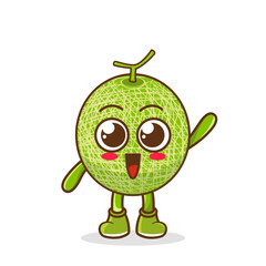 A happy melon waving its hands. Cute funny melon fruit waving hand character