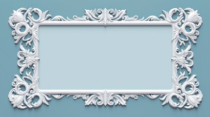 Vintage white frame with a light blue background. minimal composition of the border.