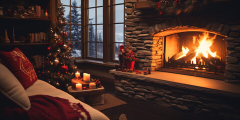 bedroom and fireplace with christmas decorations